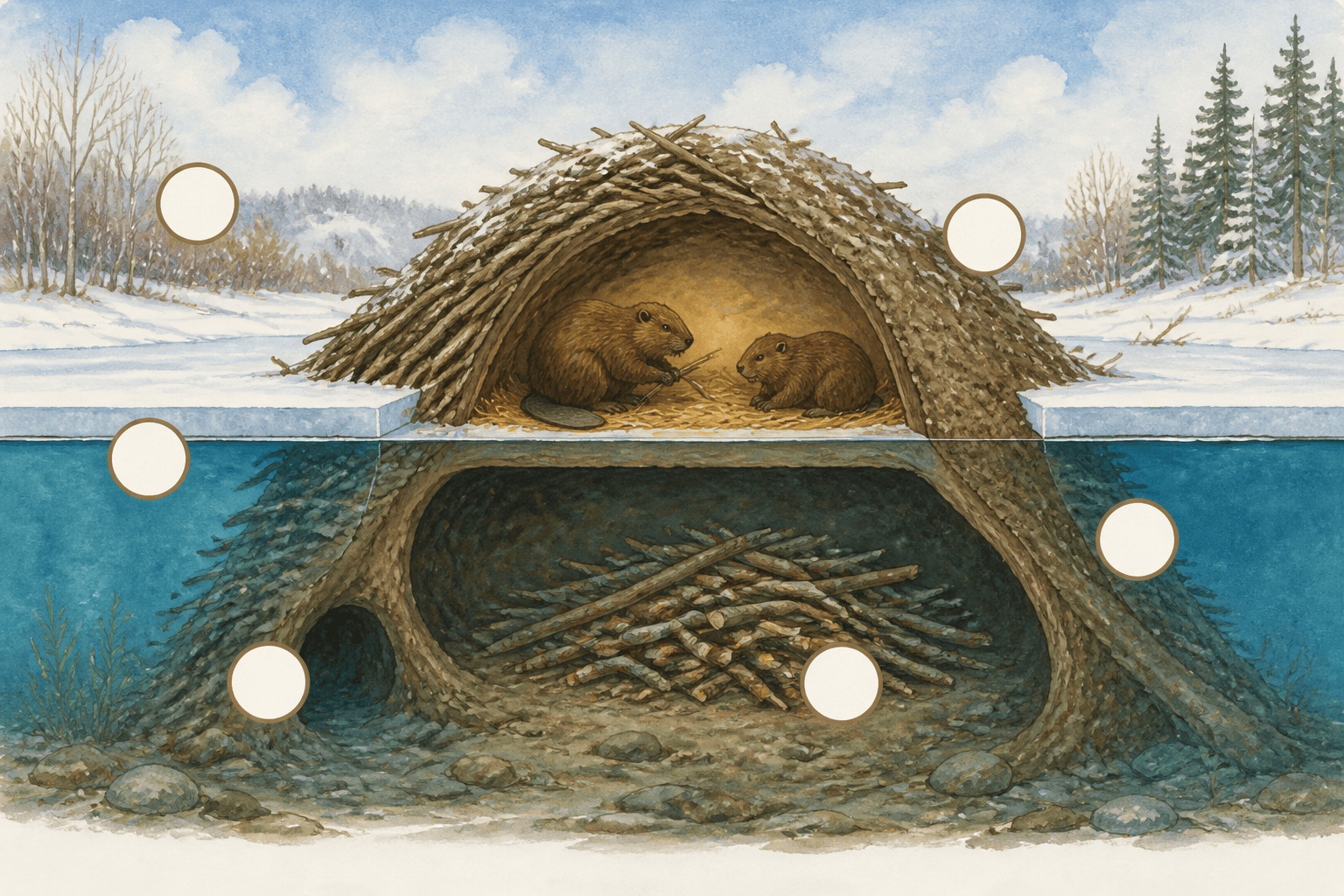 Educational beaver lodge cutaway