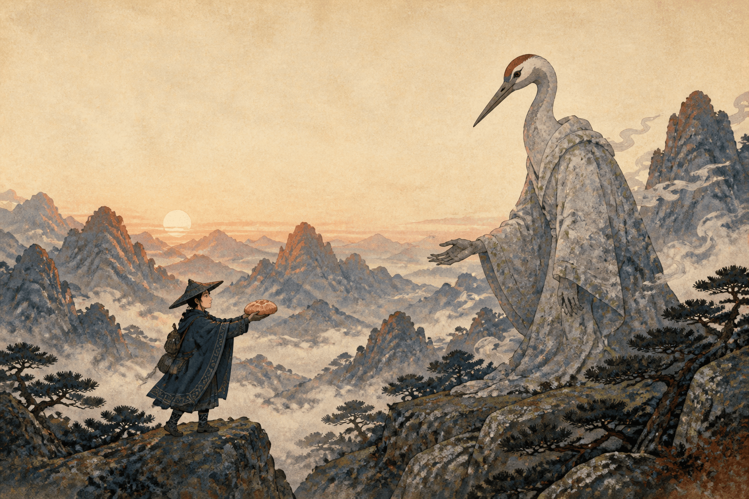 Folktale book illustration spread