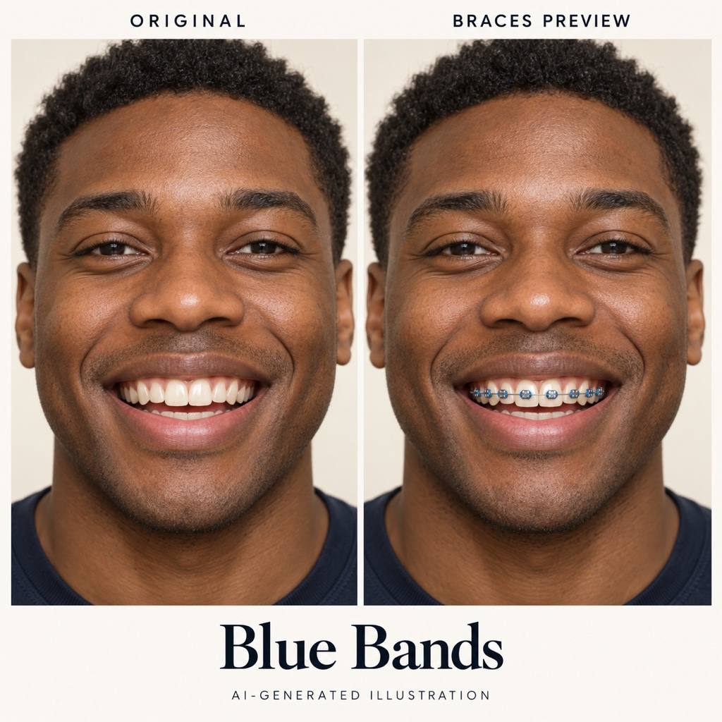 Blue braces bands photo comparison