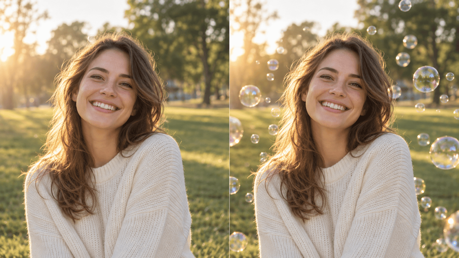 AI bubble portrait before and after