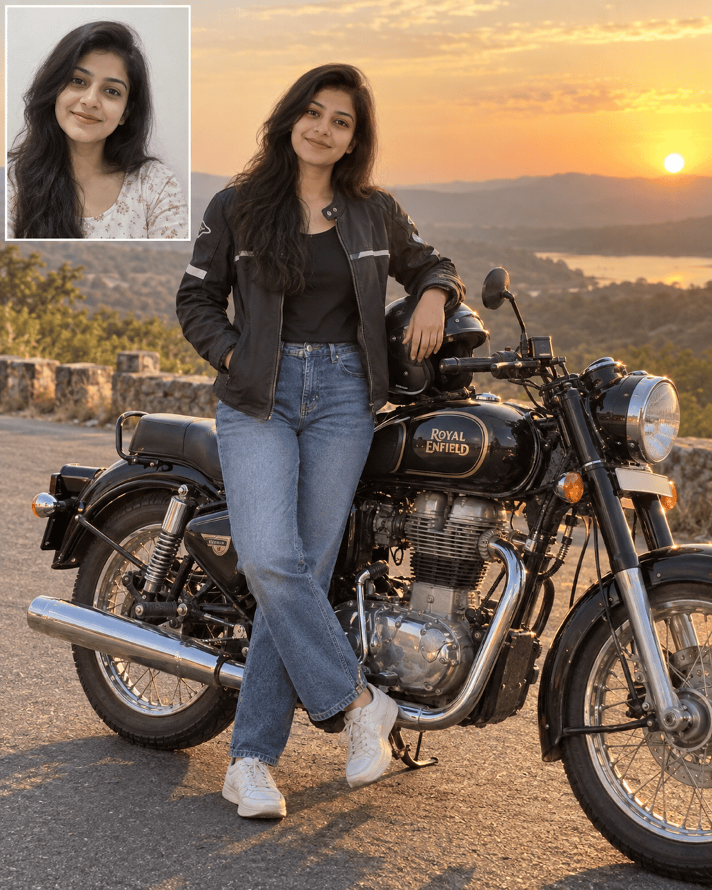 Bullet bike AI photo of woman