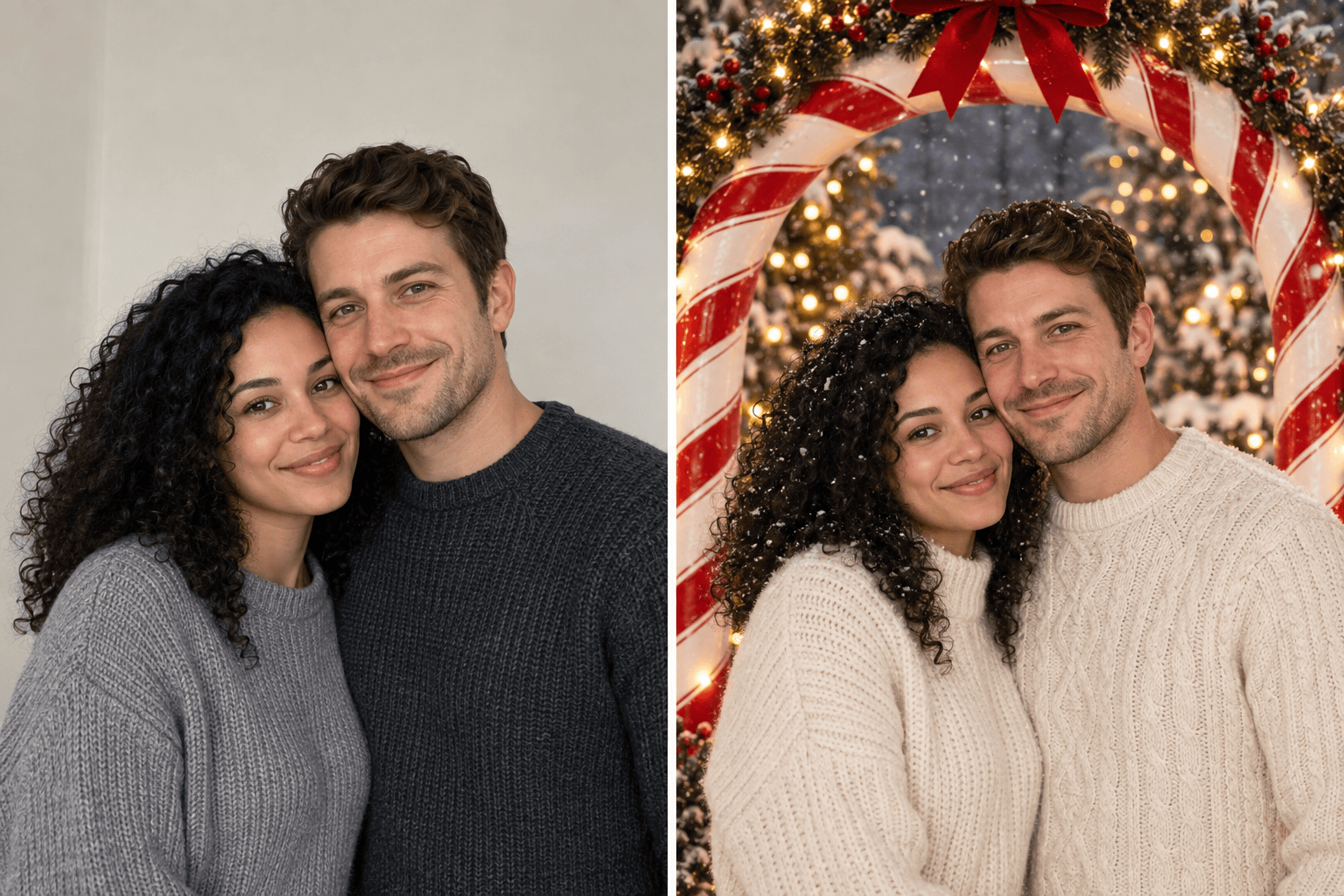 Candy cane couple photo transformation