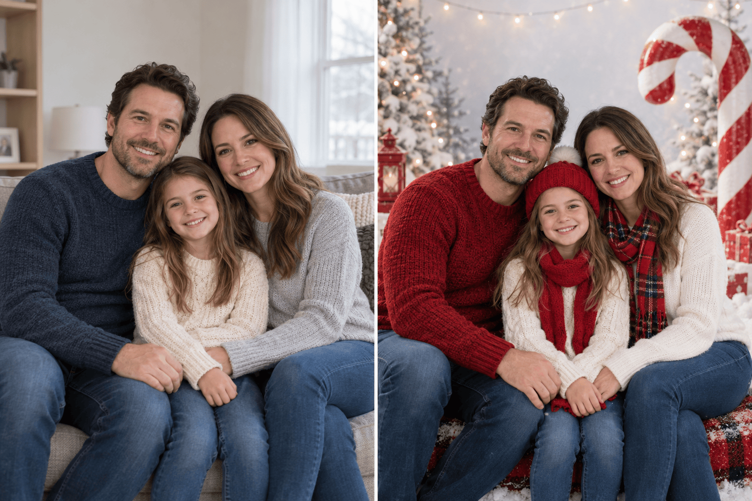 Candy cane family Christmas portrait