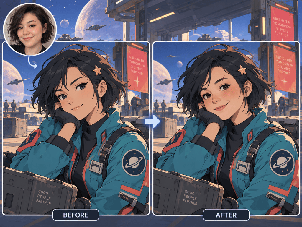 Anime cartoon face swap comparison