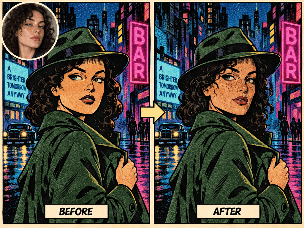 Comic cartoon face swap comparison