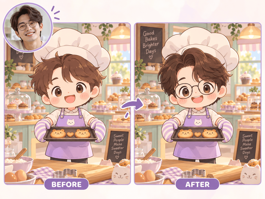 Chibi cartoon face swap comparison