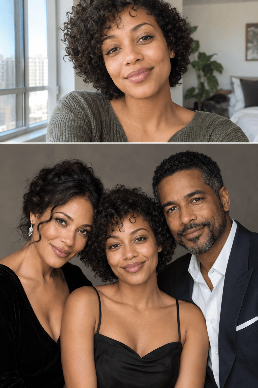 AI celebrity parents selfie to studio portrait