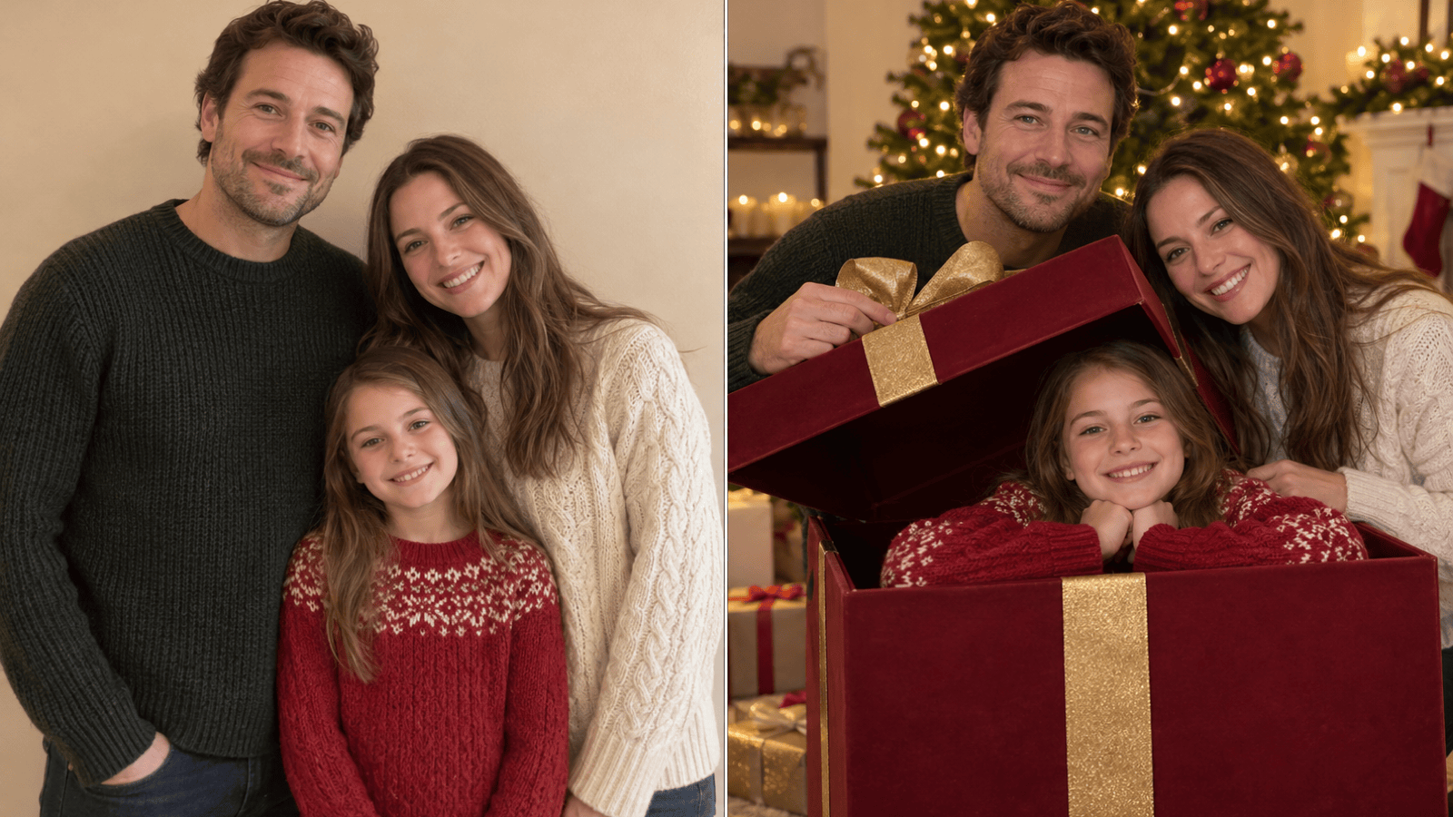 Family Christmas box photo transformation