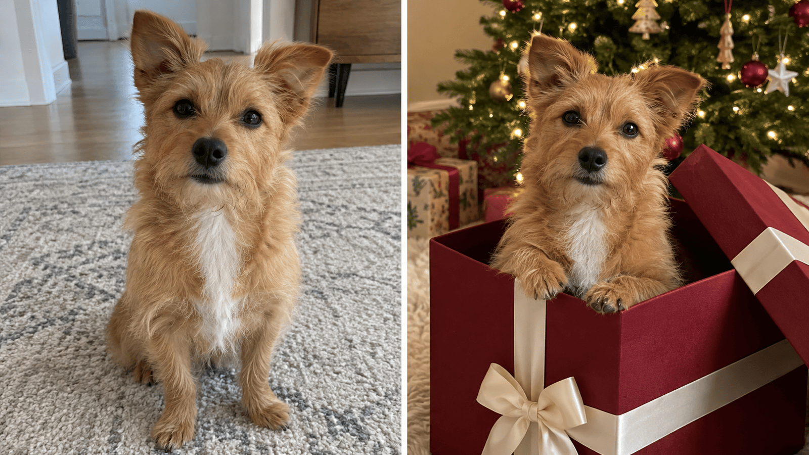 Pet Christmas gift box portrait transformation