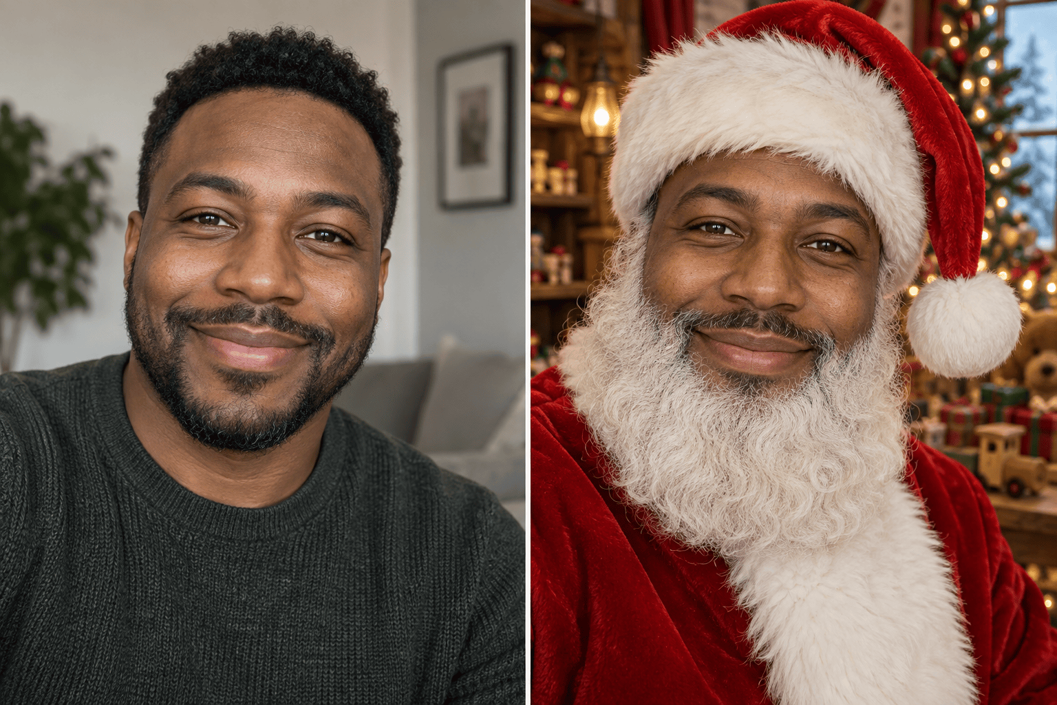 Santa Christmas face swap before and after