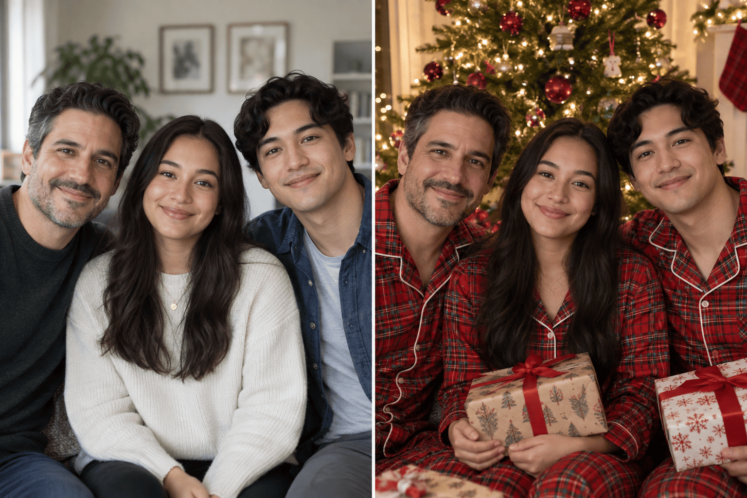 Family Christmas face swap comparison