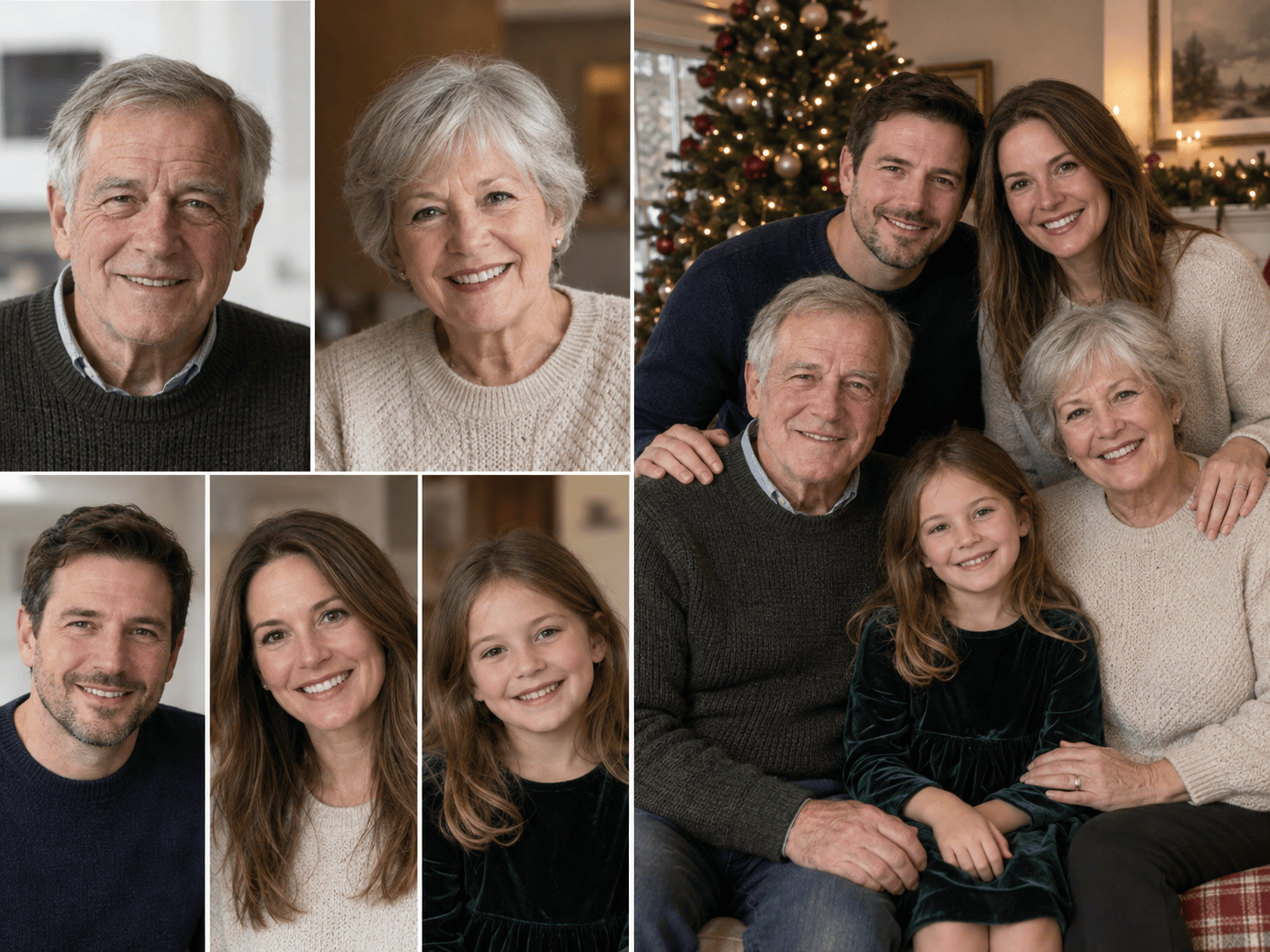 Separate portraits to Christmas family photo