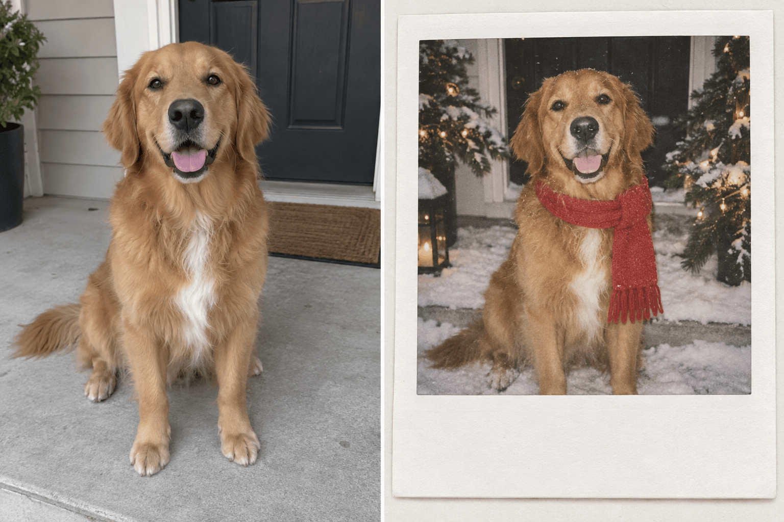 Pet Christmas Polaroid before and after