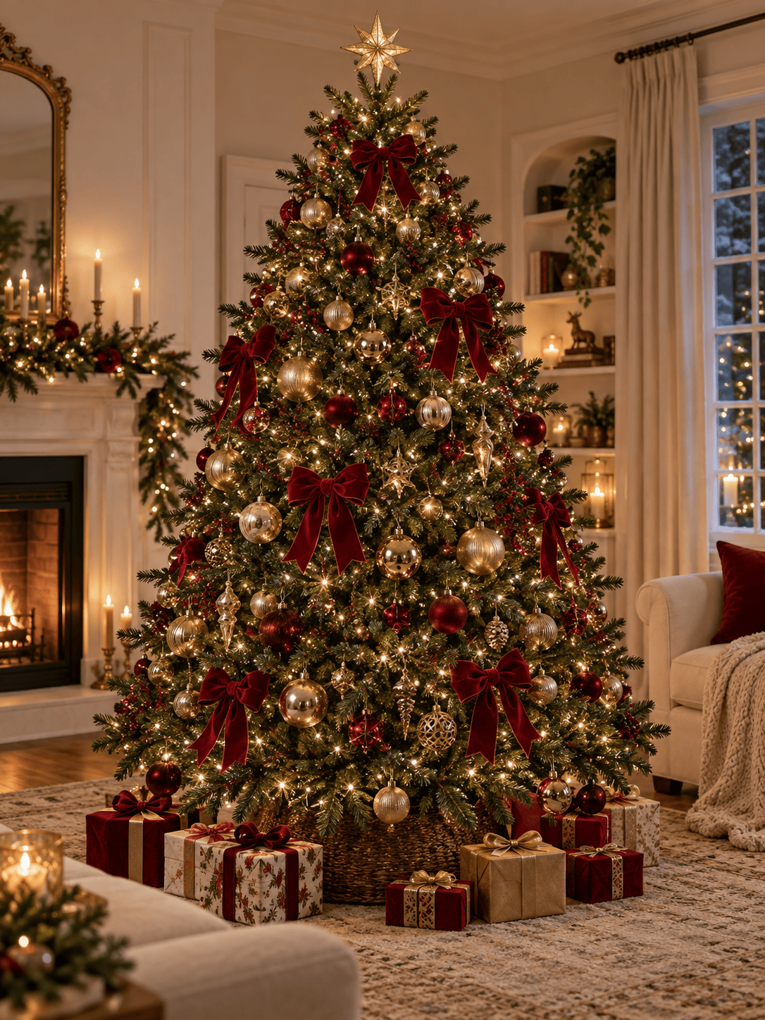 AI Christmas tree with red ornaments