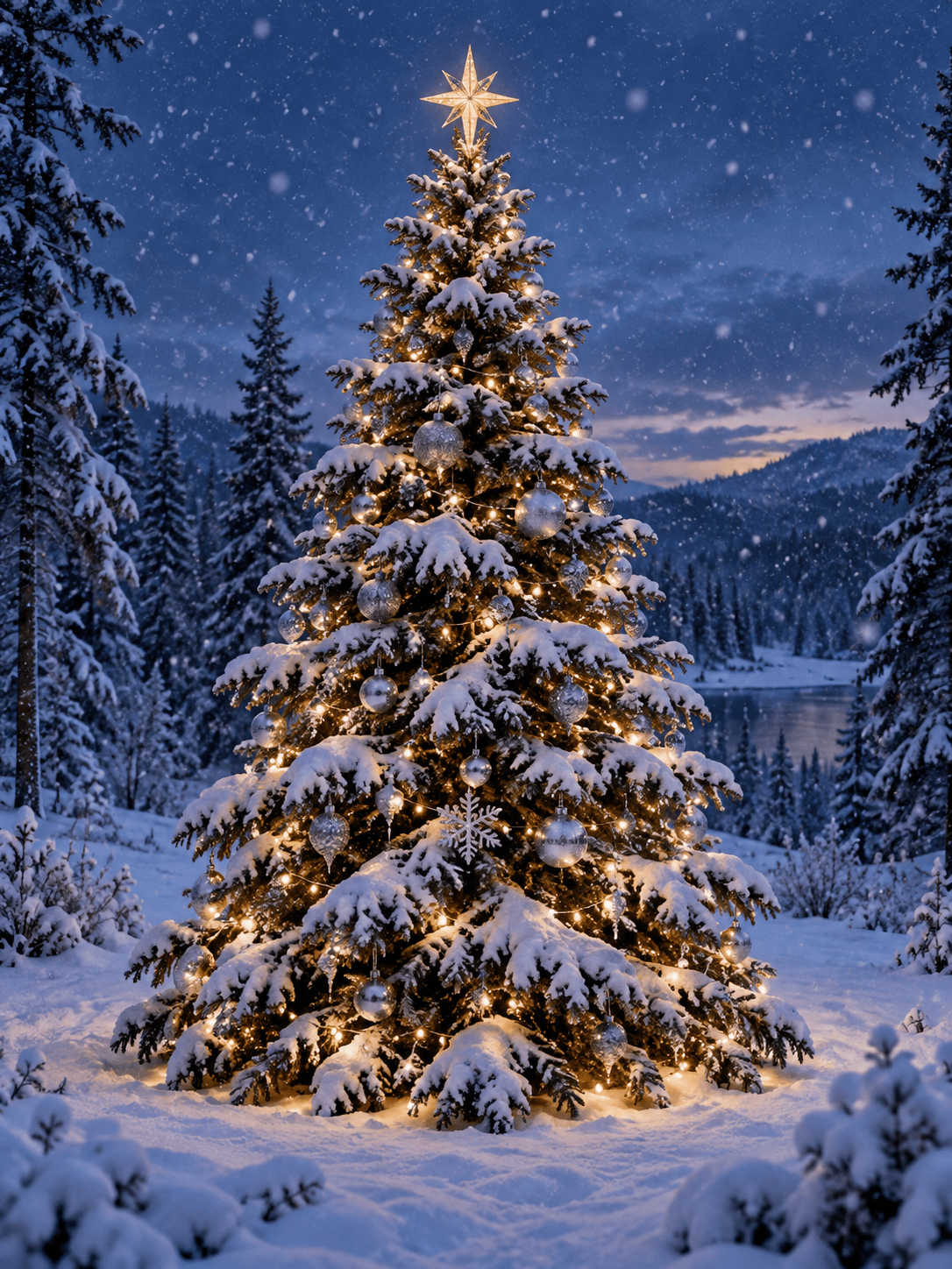 Snowy Christmas tree generated with AI