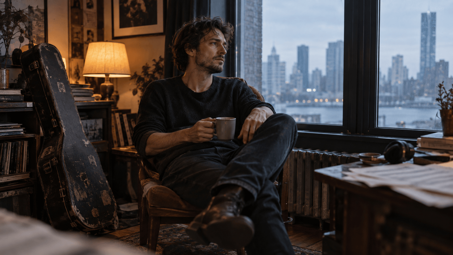 Cinematic portrait in warm window light