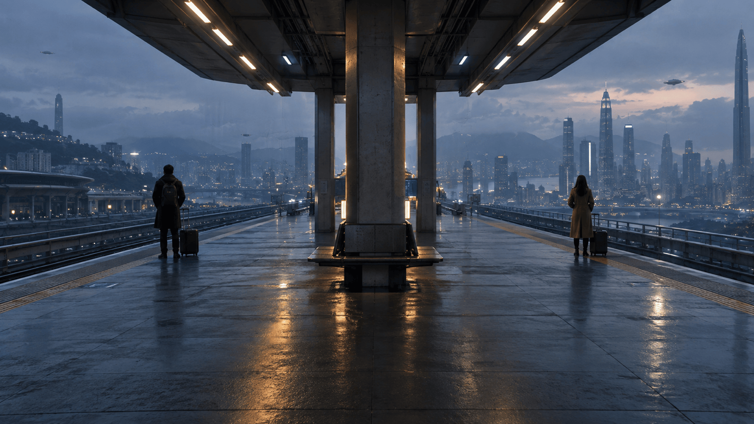 AI cinematic sci-fi platform scene