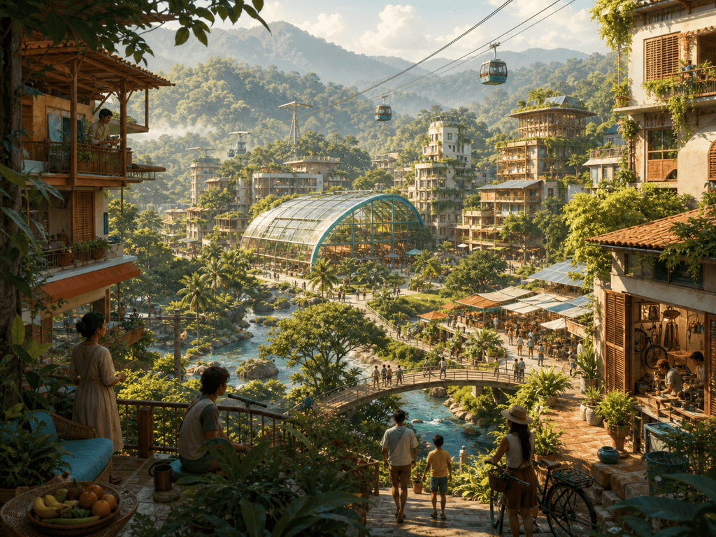 Solarpunk future city concept