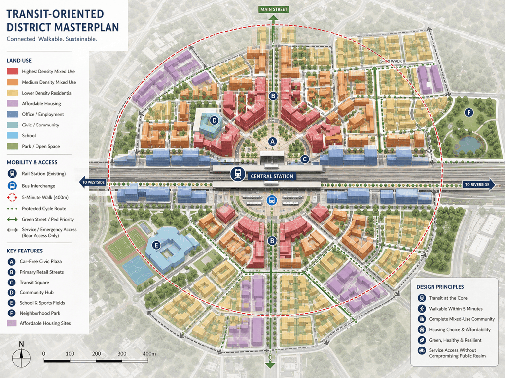 AI transit district layout