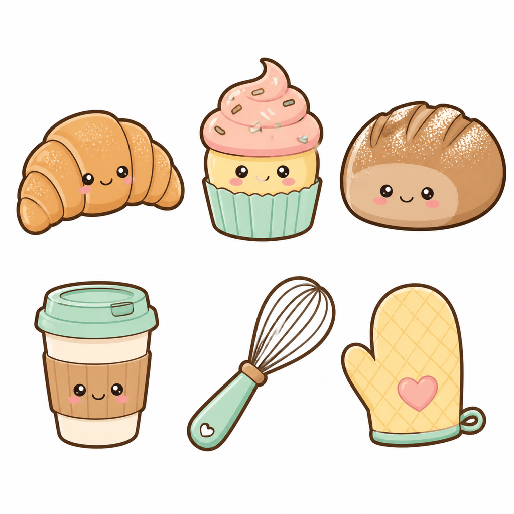Kawaii bakery clipart set