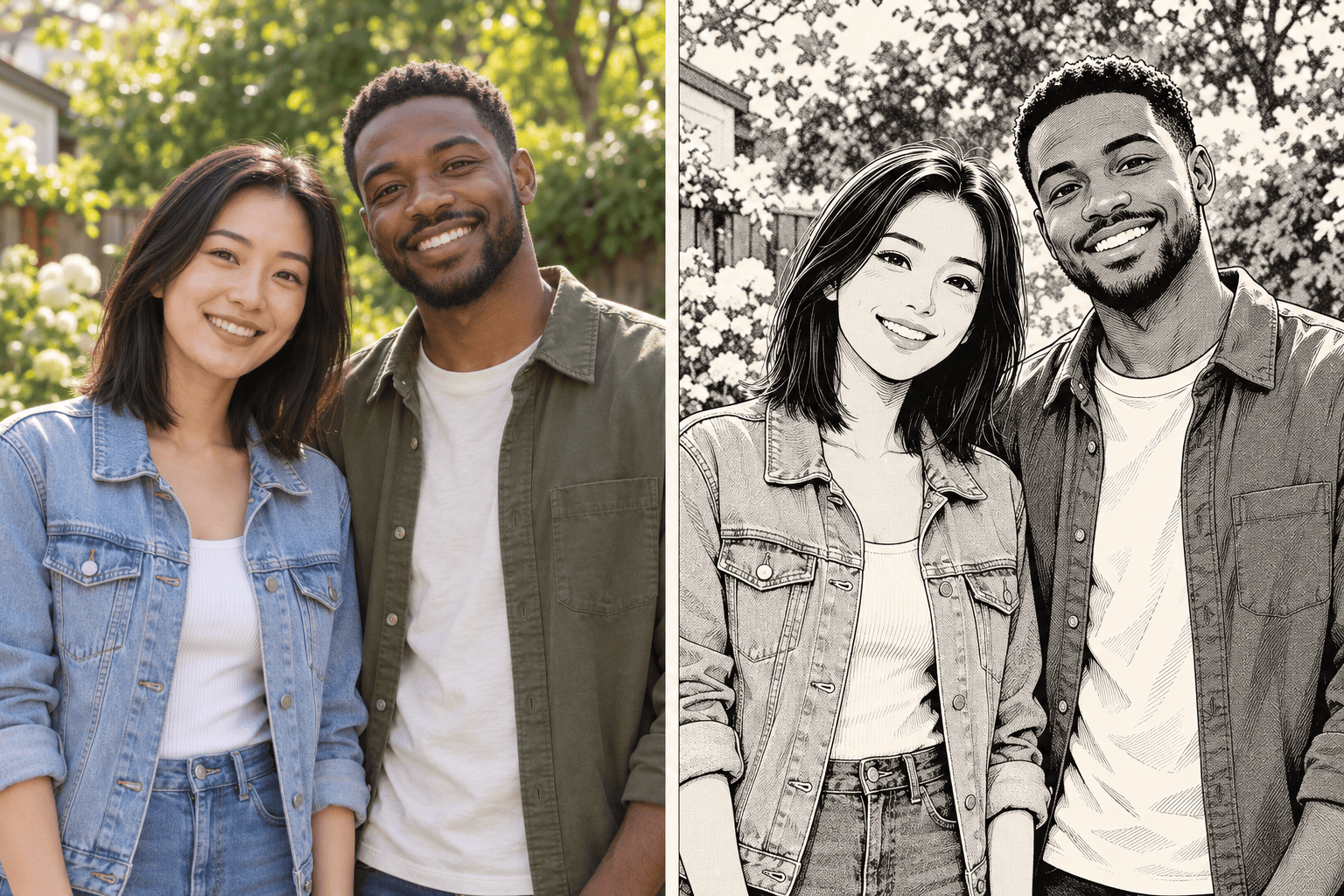 Couple photo turned into manga art
