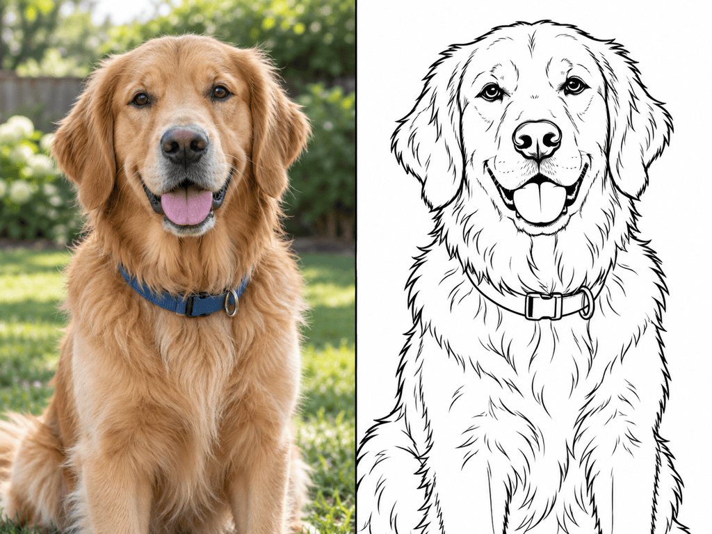 pet photo coloring page conversion