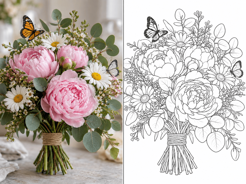 detailed flower coloring page conversion