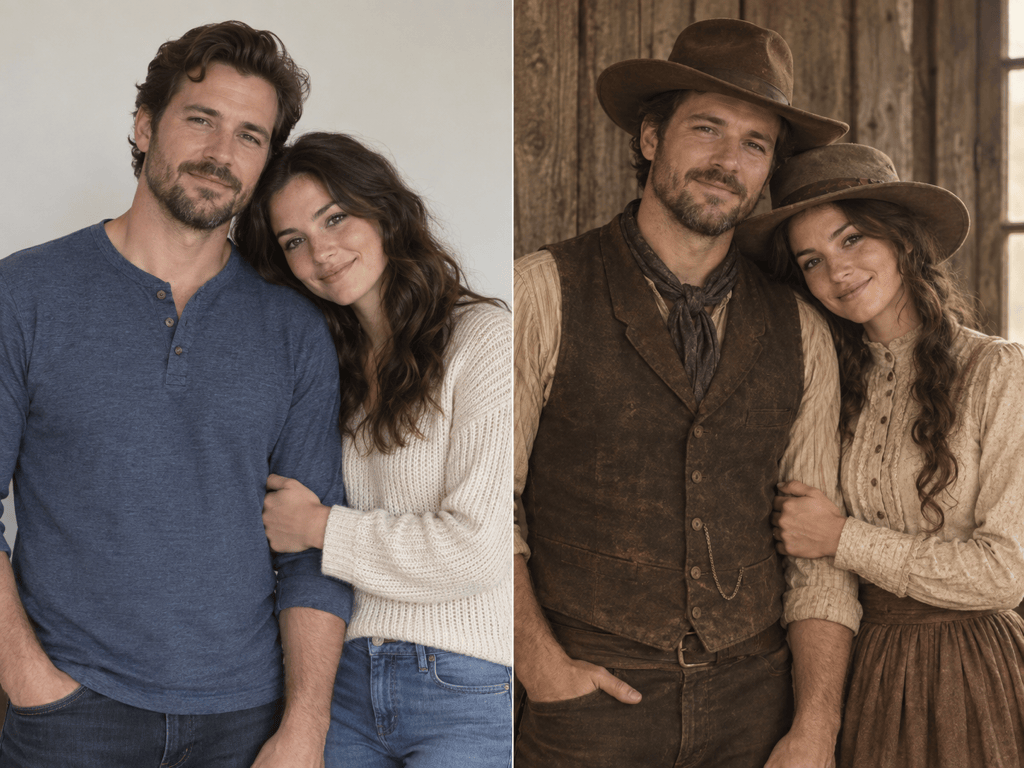 Western couple portrait before after