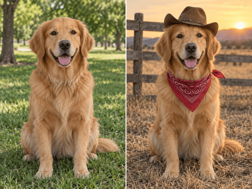 Cowboy pet portrait before after