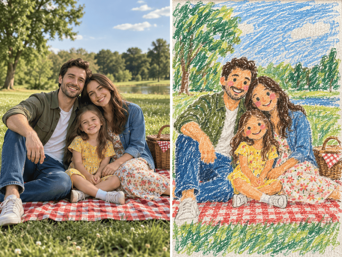 family crayon art before after