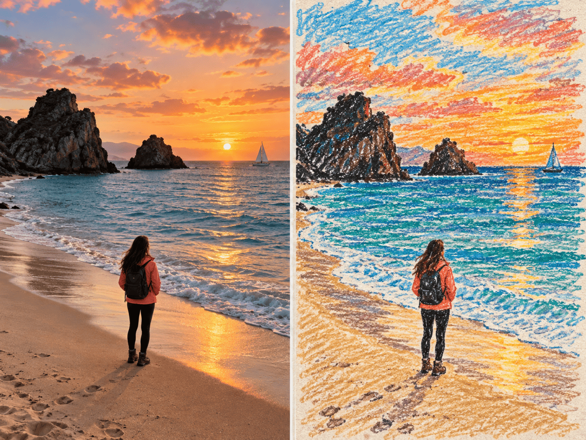 crayon landscape before after