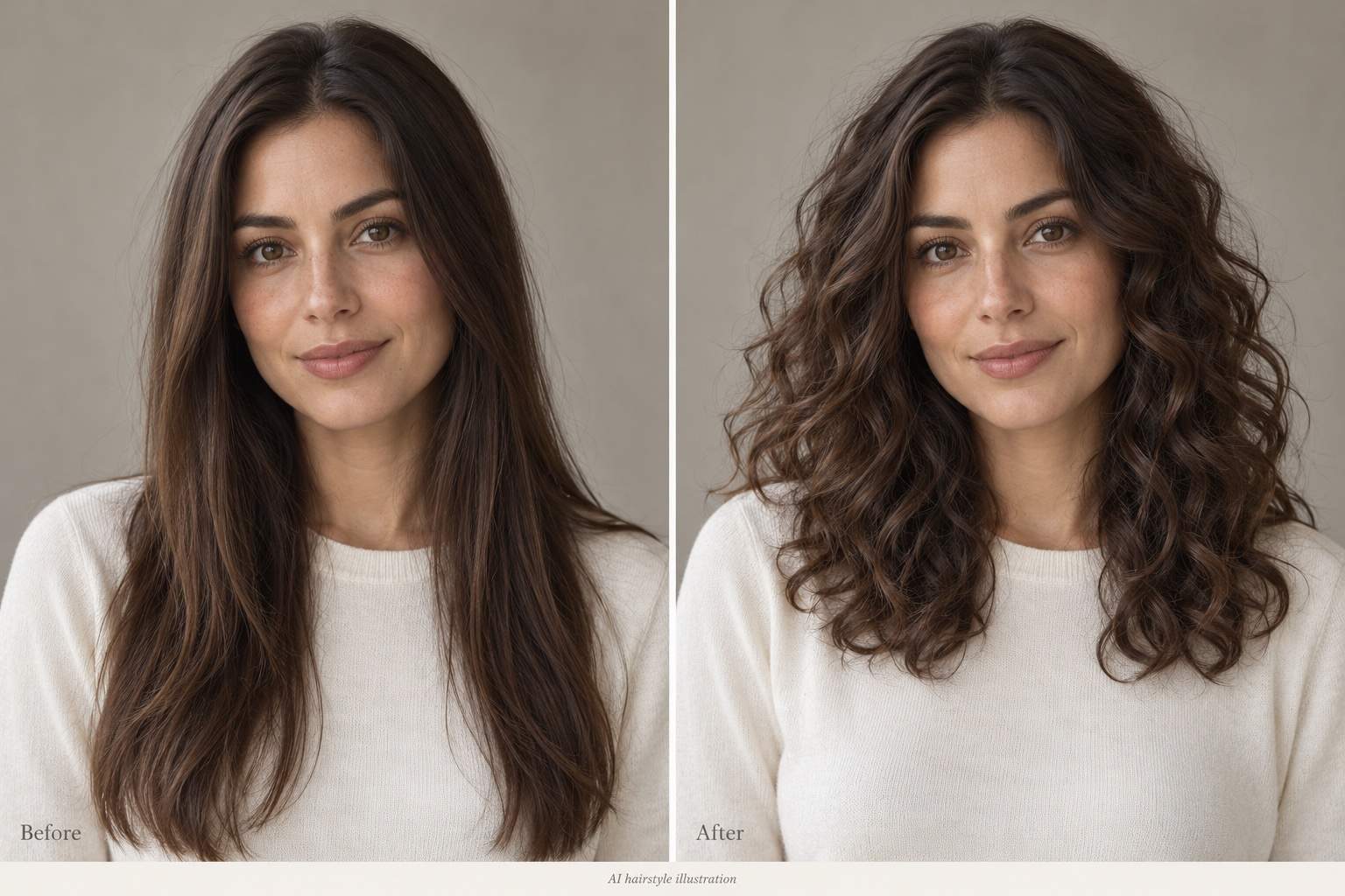 Long hair before and after loose curls