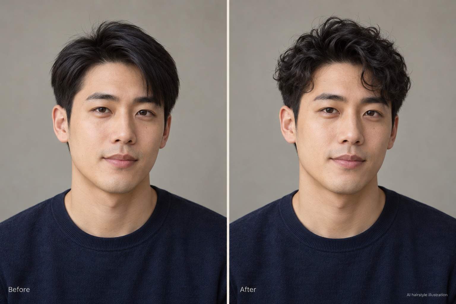 Men’s short curly hair before and after