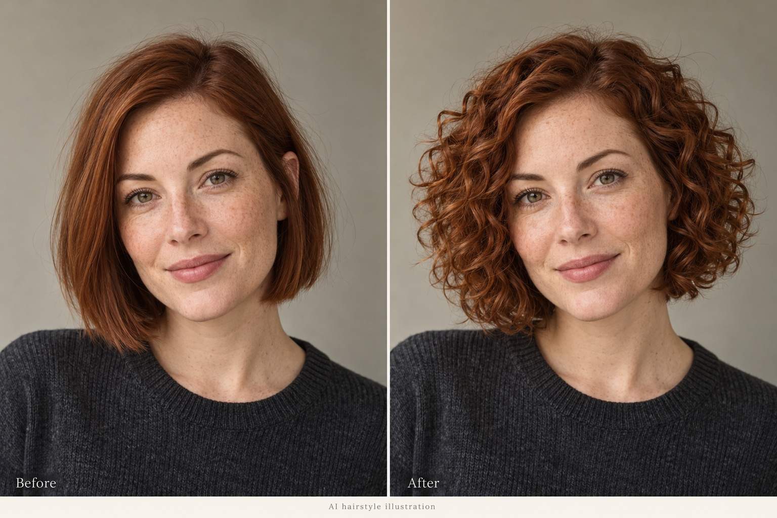 Curly bob before and after preview