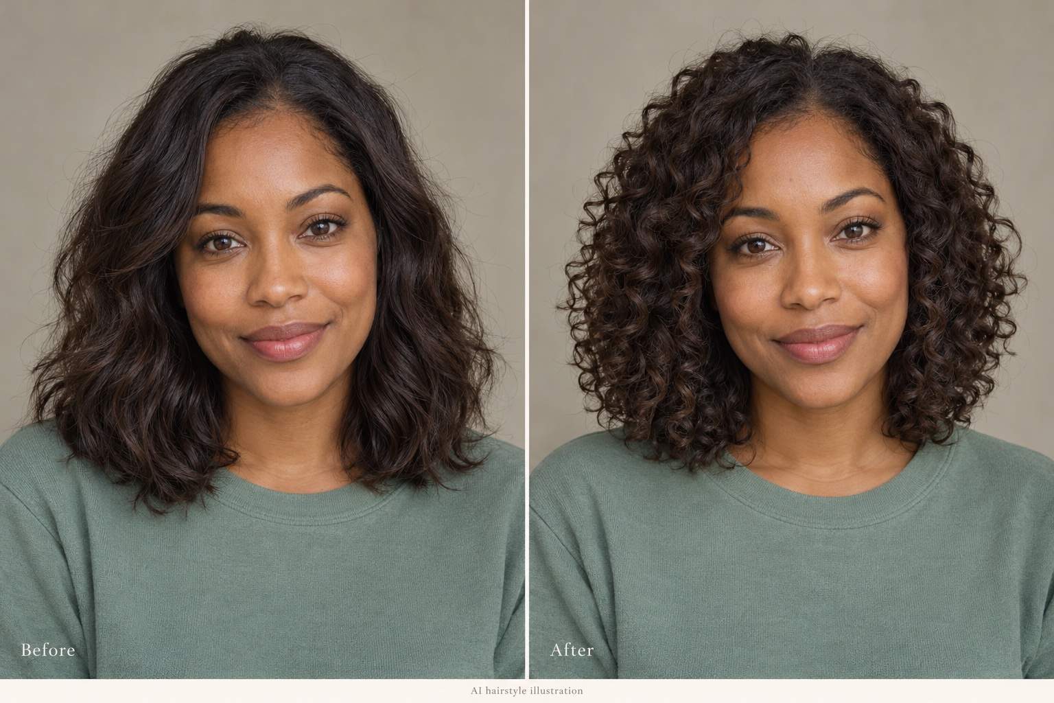 Defined curls before and after preview
