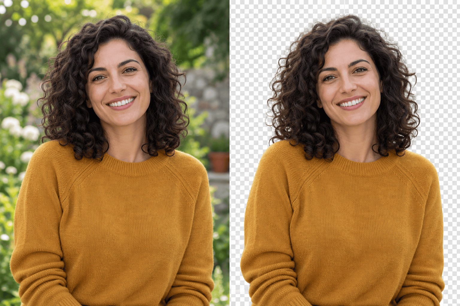 Curly hair cutout before and after