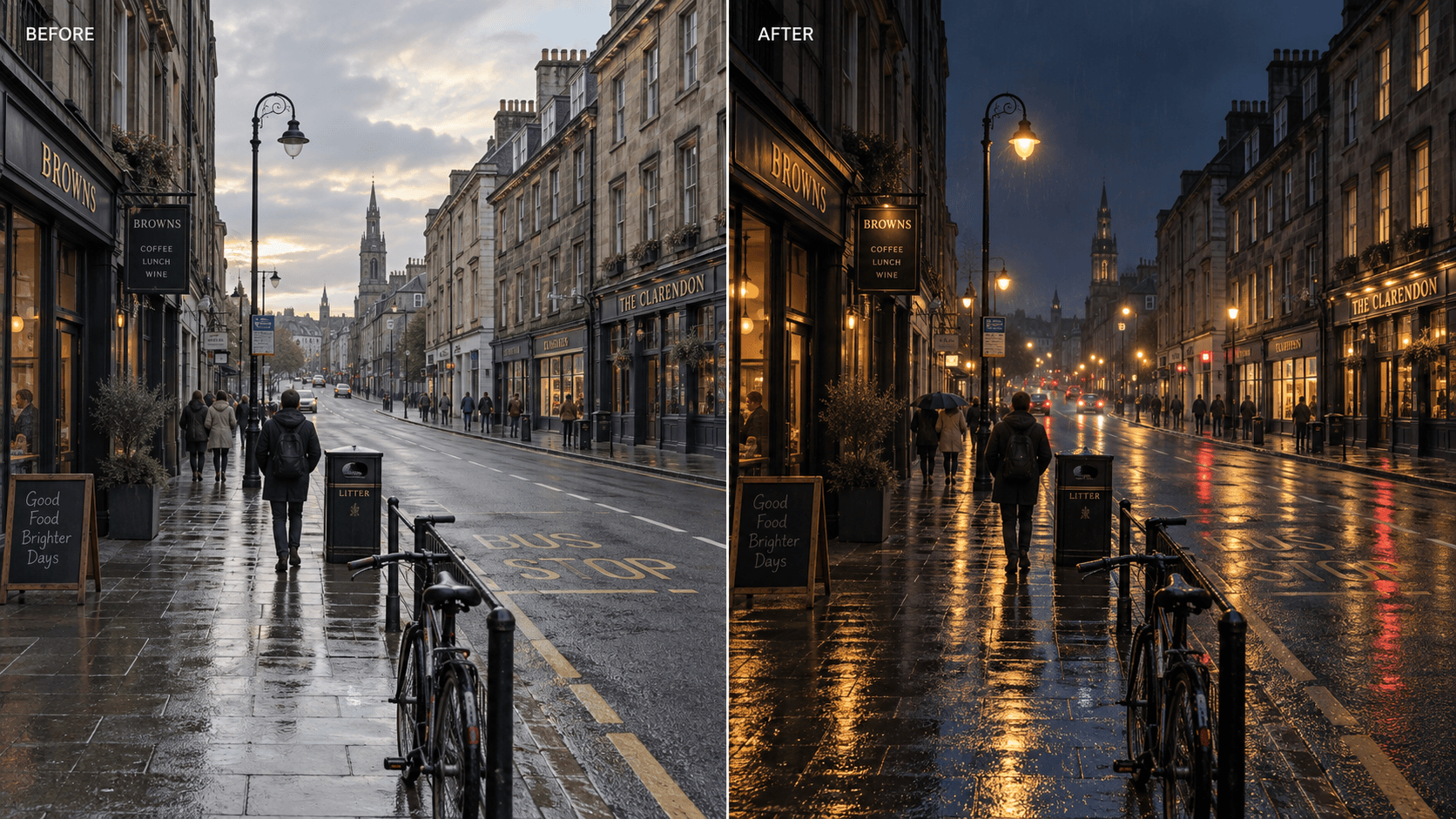 AI city night before after