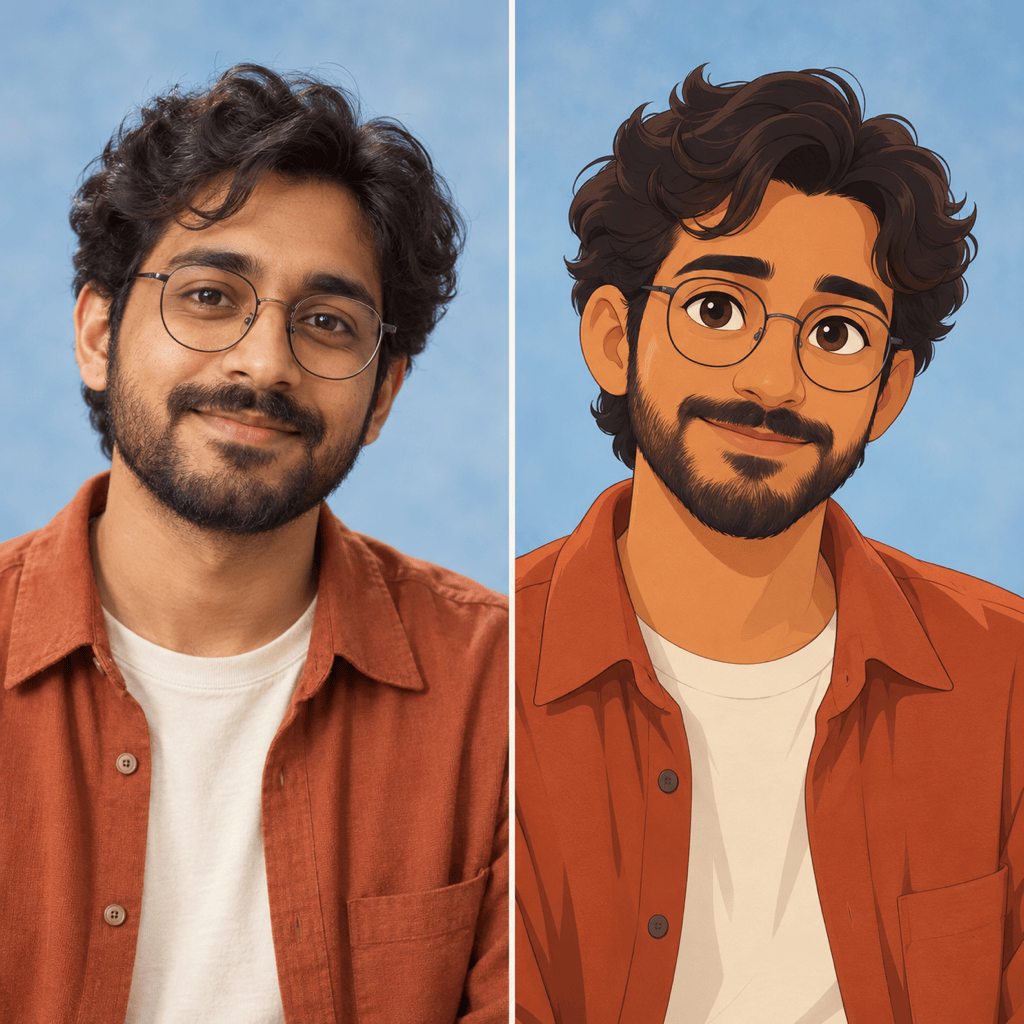 Hand-drawn Disney-style portrait comparison