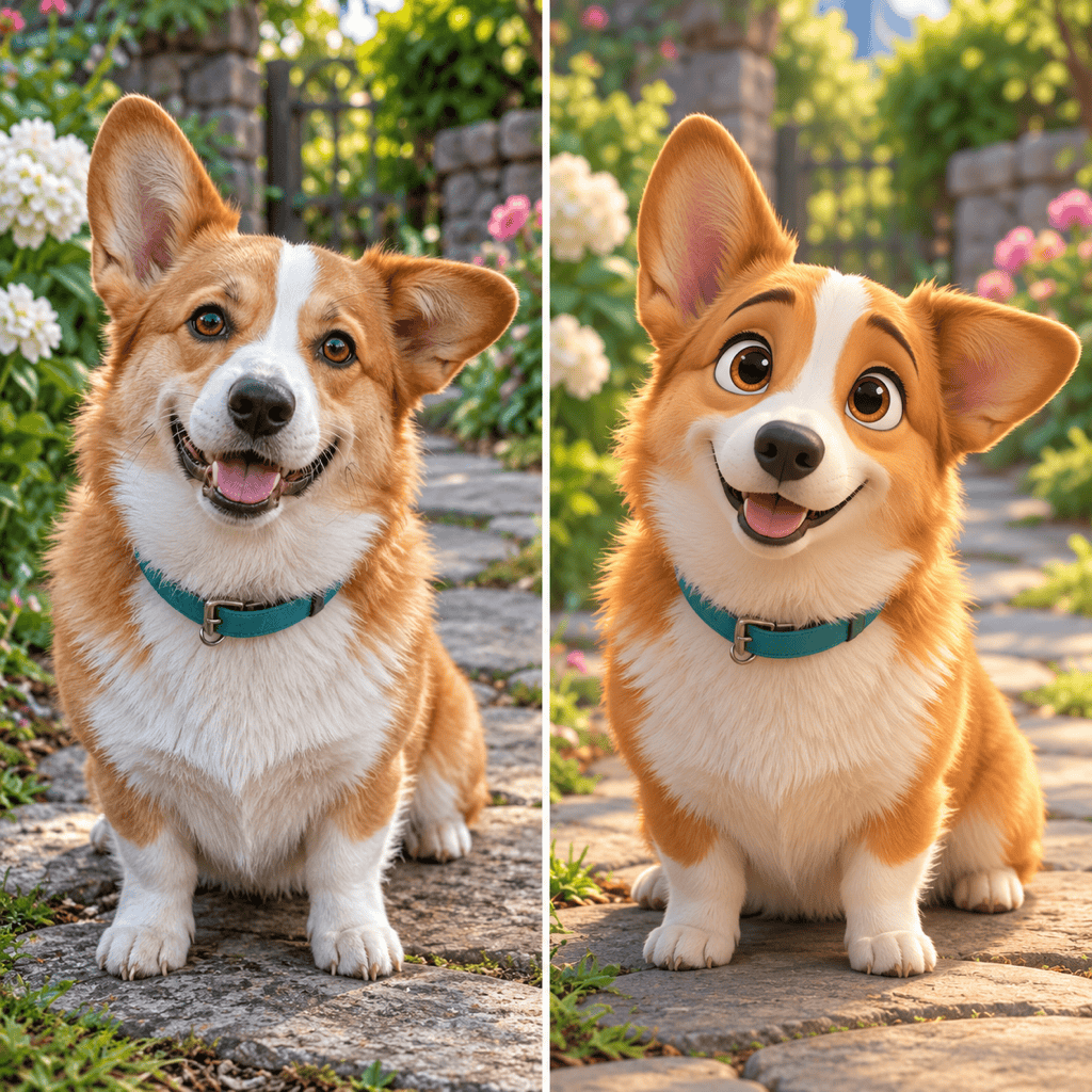 Disney pet filter corgi comparison