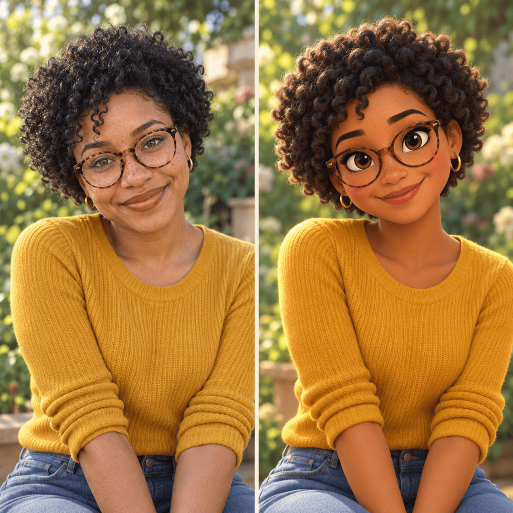 AI Disney filter selfie comparison