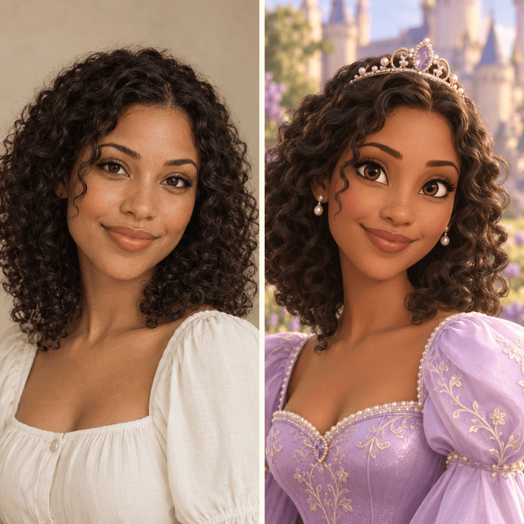 Selfie to 3D princess portrait comparison