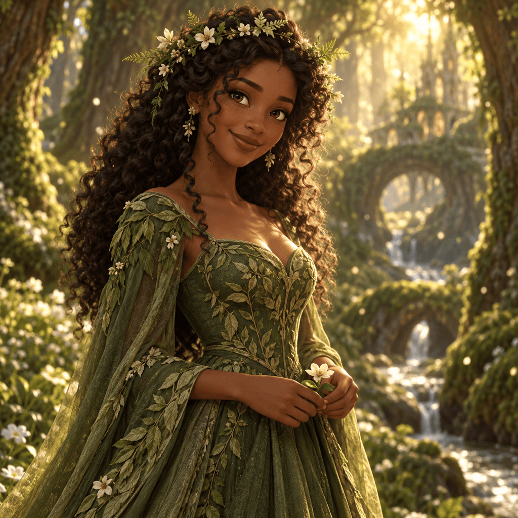 AI forest princess with floral crown