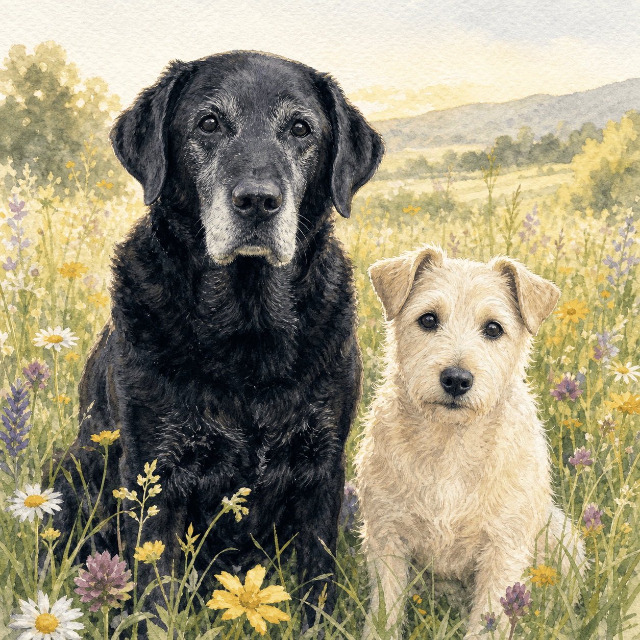 Watercolor dog memorial portrait