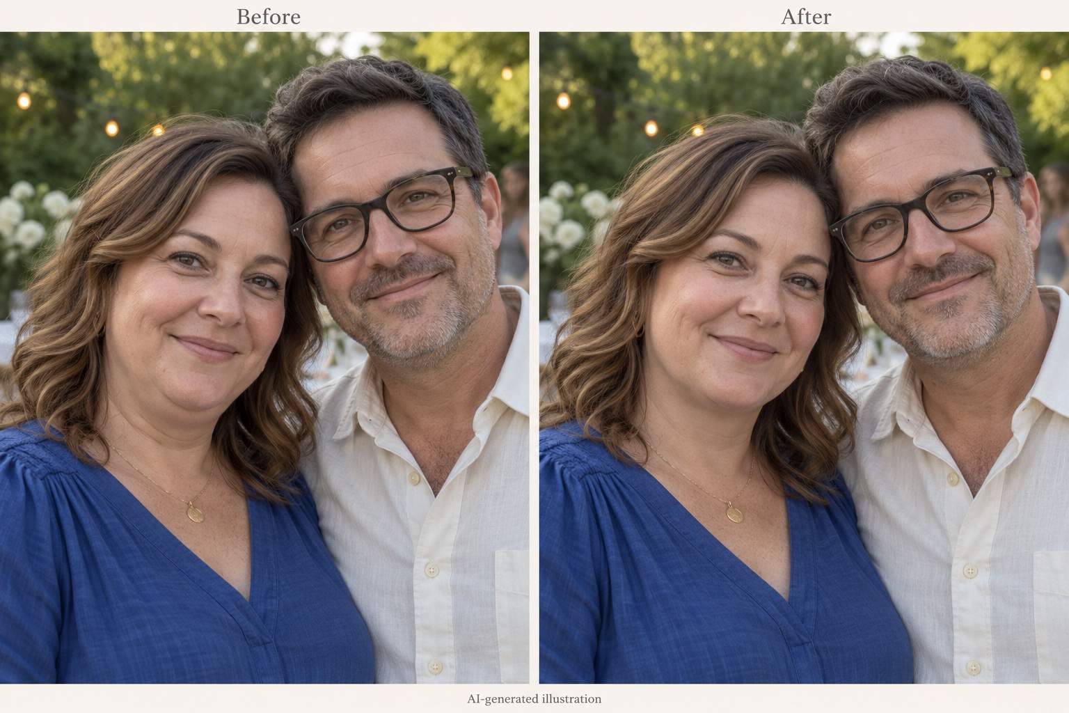 Group photo selective double chin retouch