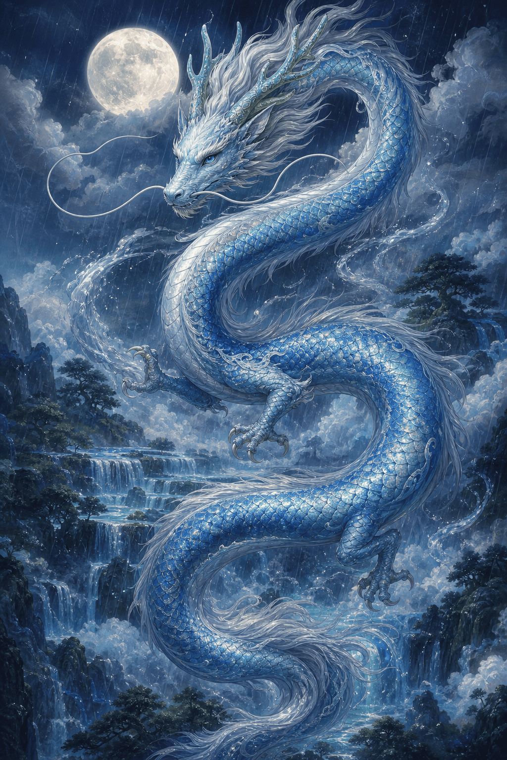Eastern water dragon illustration