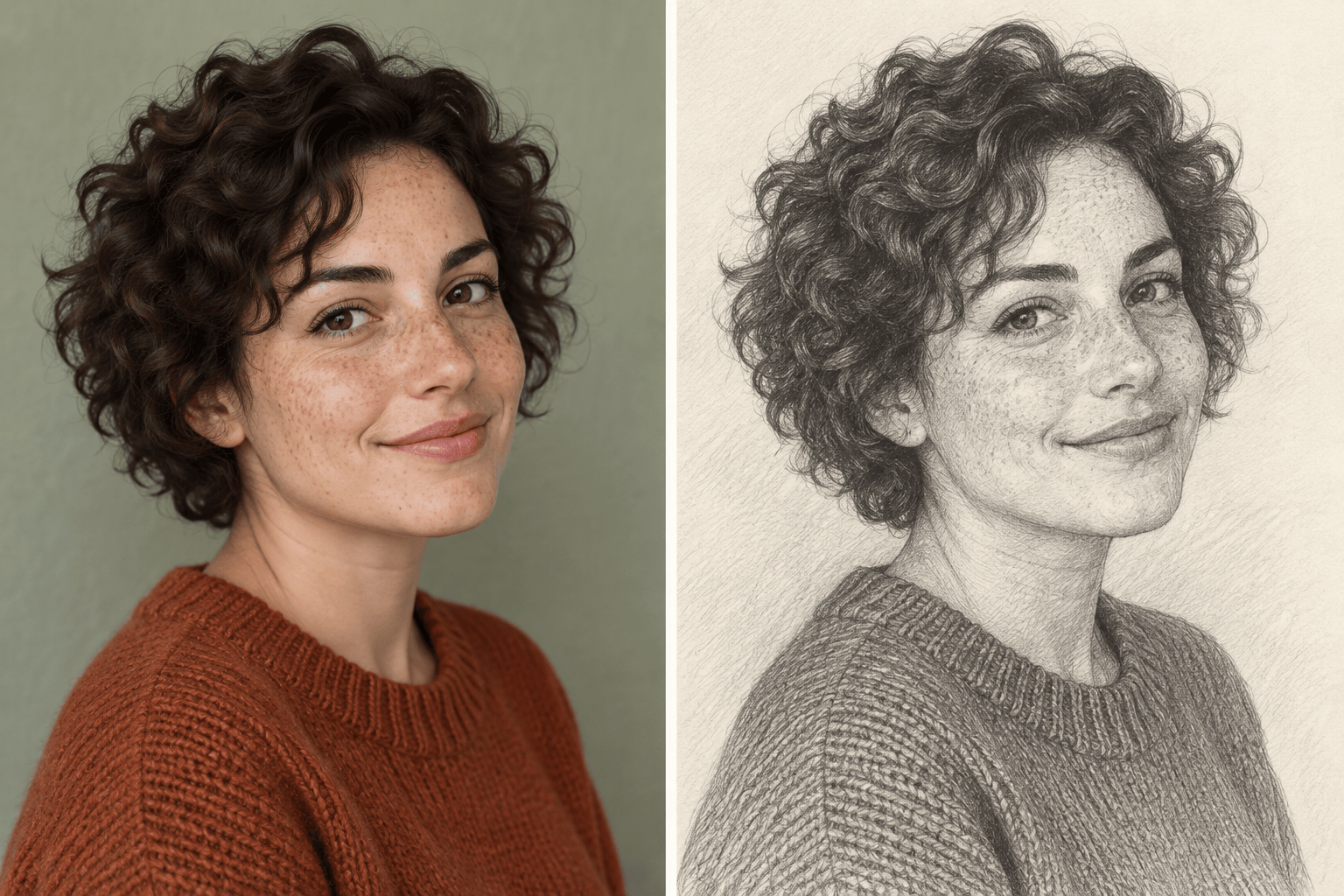 Portrait photo to pencil sketch comparison