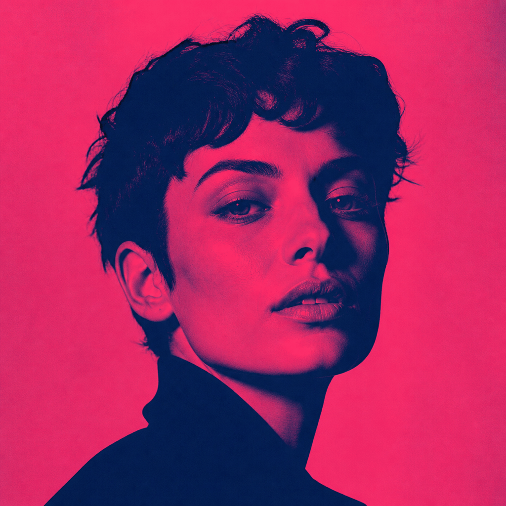 AI duotone portrait in pink