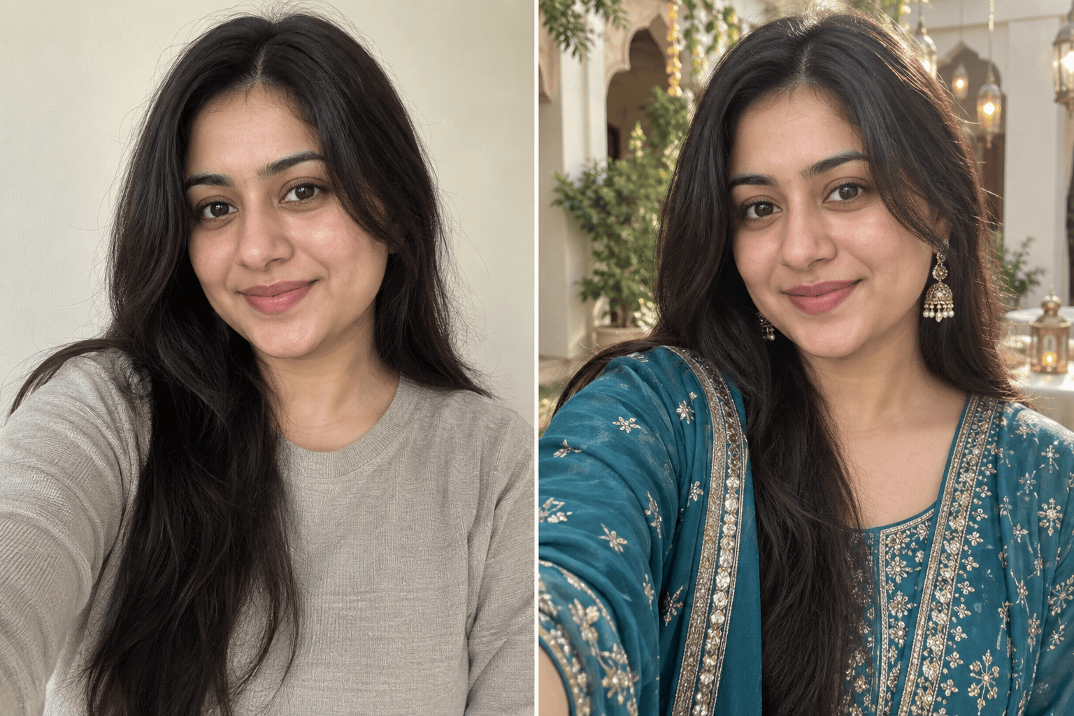 Before and after AI Eid portrait