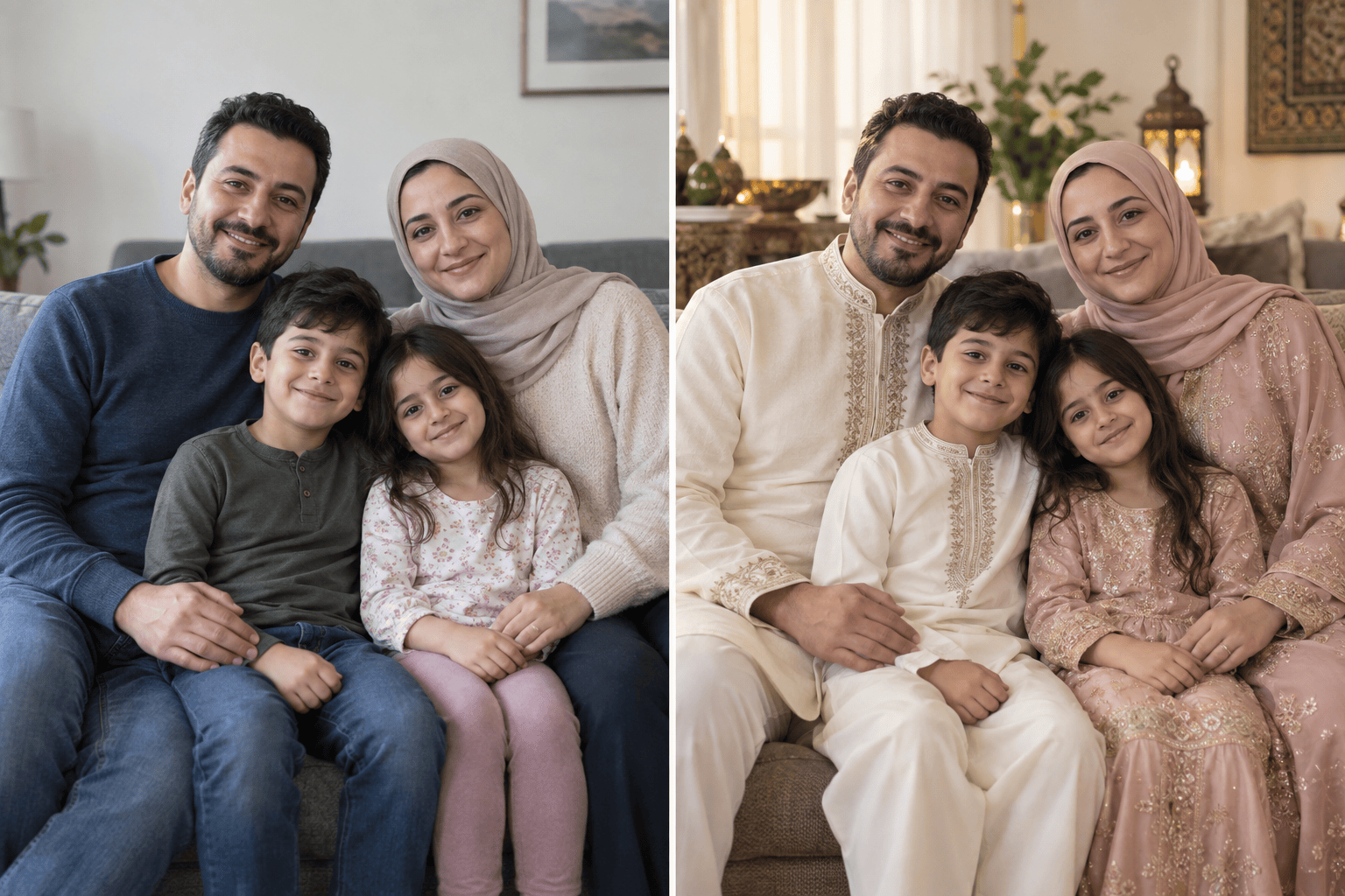 Family Eid photo before and after