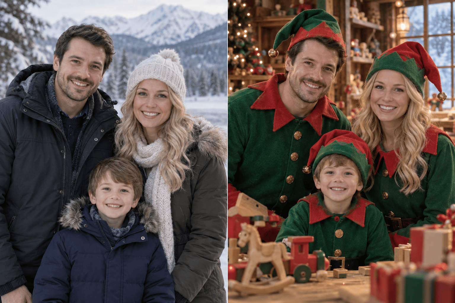 Family Christmas elf photo transformation